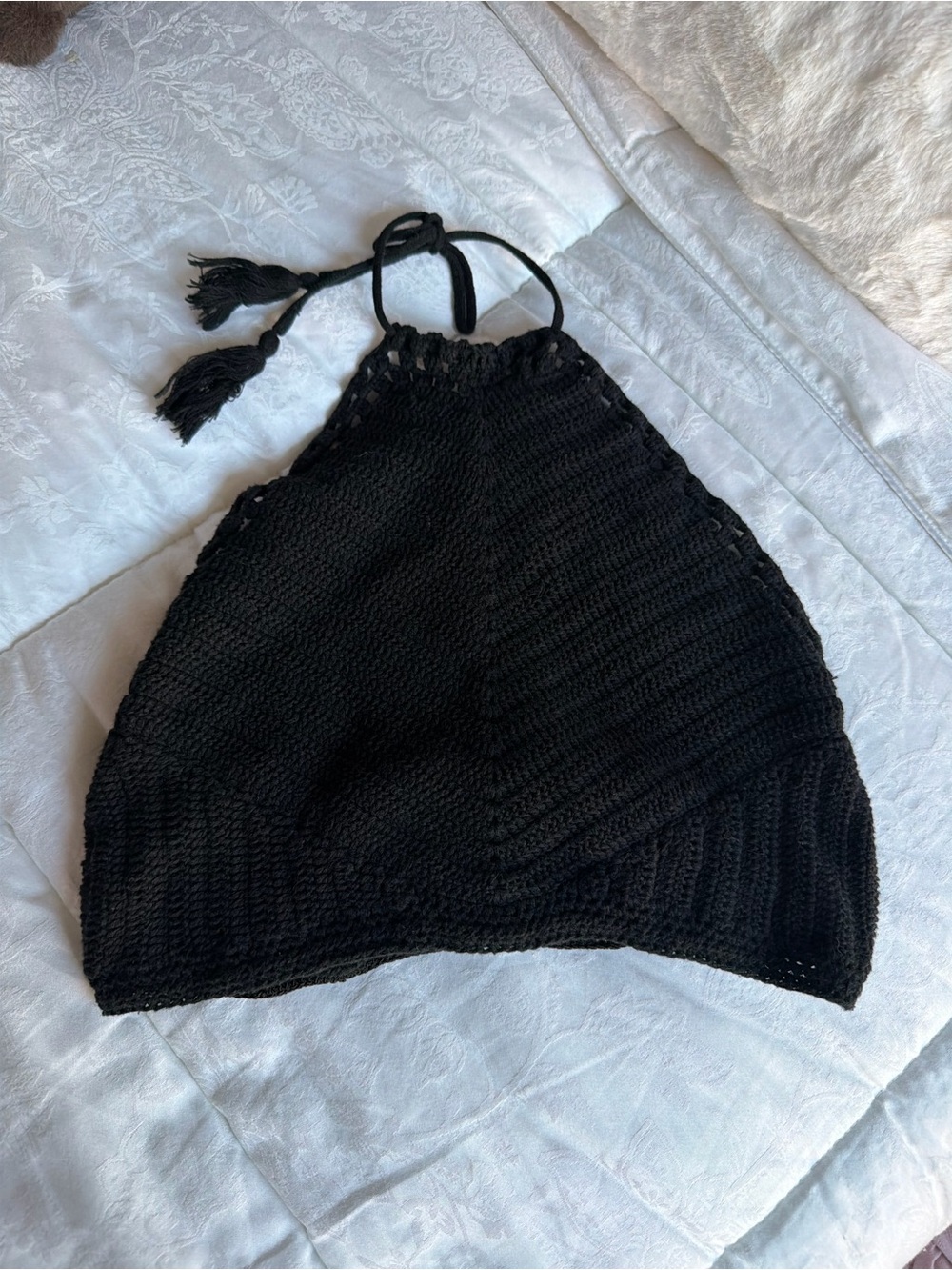 Free People Handmade Black Crochet Halter Top